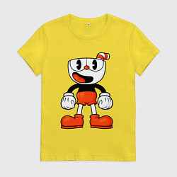 Футболка хлопковая женская Cuphead красная чашечка, цвет: желтый