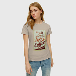 Футболка хлопковая женская Coffee Cup Retro, цвет: миндальный — фото 2