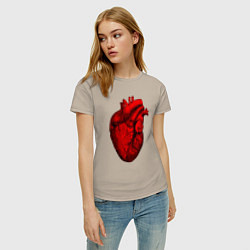 Футболка хлопковая женская Сердце анатомическое, цвет: миндальный — фото 2