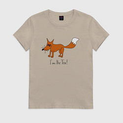Футболка хлопковая женская Странно нарисованная лиса, цвет: миндальный