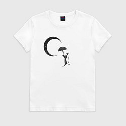 Футболка хлопковая женская Пингвин и Луна, цвет: белый