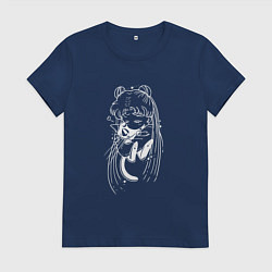 Футболка хлопковая женская Сейлор обнимает Луну, цвет: тёмно-синий