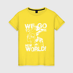Футболка хлопковая женская WE GO TO THE NEW WORLD ВАНПИС, цвет: желтый