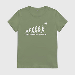 Футболка хлопковая женская Эволюция дроновода, цвет: авокадо