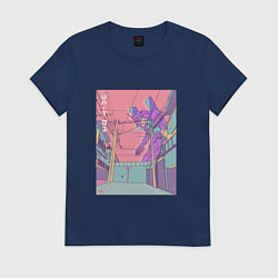 Футболка хлопковая женская Shin Seiki Eva 01 возвышается над городом, цвет: тёмно-синий