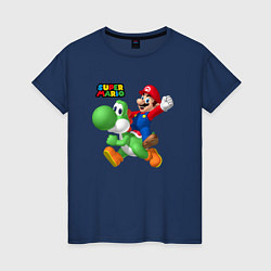 Футболка хлопковая женская Mario and Yoshi Super Mario, цвет: тёмно-синий