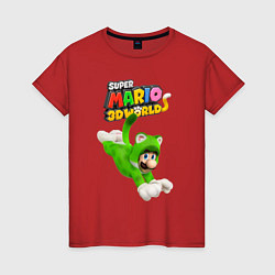 Футболка хлопковая женская Luigi cat Super Mario 3D World Nintendo, цвет: красный