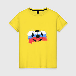 Футболка хлопковая женская Футбол - Россия, цвет: желтый