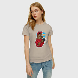 Футболка хлопковая женская Медведь дровосек, цвет: миндальный — фото 2