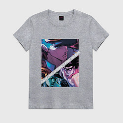 Футболка хлопковая женская Джотаро Куджо из ДжоДжо, цвет: меланж