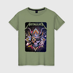 Футболка хлопковая женская Metallica Playbill Art skull, цвет: авокадо