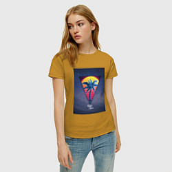 Футболка хлопковая женская Тропический космос, цвет: горчичный — фото 2