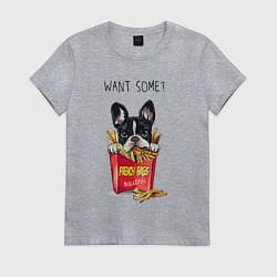 Футболка хлопковая женская БУЛЬДОГ В КАРТОШКЕ ФРИ, цвет: меланж
