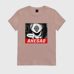 Футболка хлопковая женская Девушка с открытым ртом Ahegao, цвет: пыльно-розовый