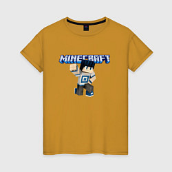 Футболка хлопковая женская Minecraft Hero Video game Pose, цвет: горчичный