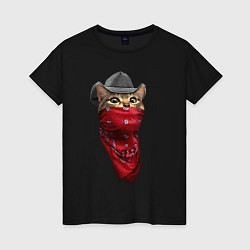 Футболка хлопковая женская Cool kitten in a bandana, цвет: черный