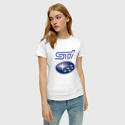 Футболка хлопковая женская SUBARU STI FS, цвет: белый — фото 2