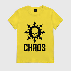Футболка хлопковая женская Эмблема Хаоса с черепом, цвет: желтый
