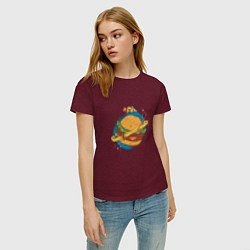 Футболка хлопковая женская Бургер Планета Planet Burger, цвет: меланж-бордовый — фото 2