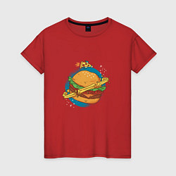 Футболка хлопковая женская Бургер Планета Planet Burger, цвет: красный