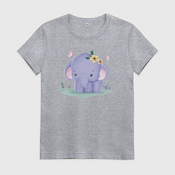 Футболка хлопковая женская Милый Слонёнок На Полянке, цвет: меланж