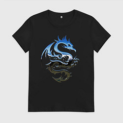 Футболка хлопковая женская Хромированный дракон, цвет: черный