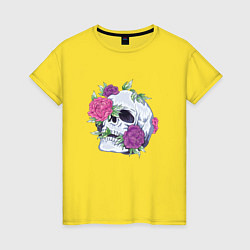 Футболка хлопковая женская Череп с цветами Flower Skull, цвет: желтый