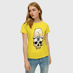 Футболка хлопковая женская Череп - скейтборд Экстрим Skull - Skateboard Extre, цвет: желтый — фото 2