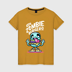 Футболка хлопковая женская Zombie burgers Зомби-бургеры, цвет: горчичный