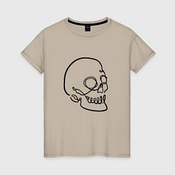 Футболка хлопковая женская Череп Лайн Арт Skull Line Art, цвет: миндальный