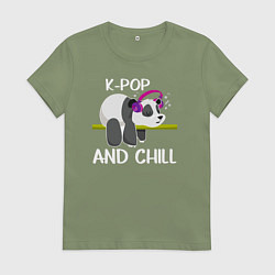 Футболка хлопковая женская Панда на кей попе и расслабоне, цвет: авокадо