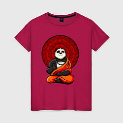 Футболка хлопковая женская Медитация панды Дзен, цвет: маджента