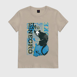 Футболка хлопковая женская Футболка с изображением черепа кошки, цвет: миндальный