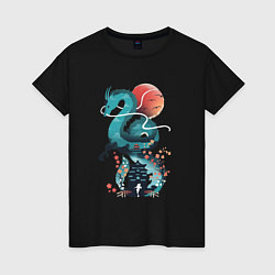 Футболка хлопковая женская История Тихоро и Хаку, цвет: черный