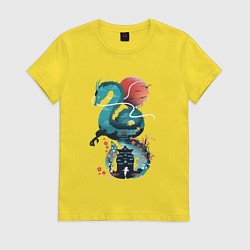 Футболка хлопковая женская История Тихоро и Хаку, цвет: желтый