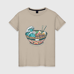 Футболка хлопковая женская Great Wave Ramen Большая Волна Рамен, цвет: миндальный