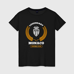 Футболка хлопковая женская Лого Monaco и надпись Legendary Football Club, цвет: черный