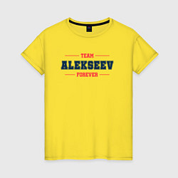 Футболка хлопковая женская Team Alekseev Forever фамилия на латинице, цвет: желтый