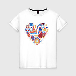 Футболка хлопковая женская Сердце Россия, цвет: белый
