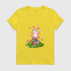 Футболка хлопковая женская BUNNY PAINTS EGGS, цвет: желтый