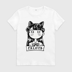 Футболка хлопковая женская Взволнованная Коми-сан, цвет: белый