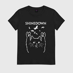 Футболка хлопковая женская Shinedown Рок кот, цвет: черный
