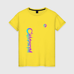 Футболка хлопковая женская Chaoseum Neon logo, цвет: желтый