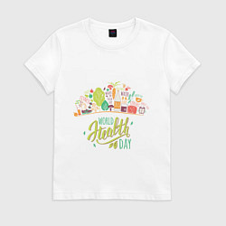 Футболка хлопковая женская WORLD HEALTH DAY, цвет: белый