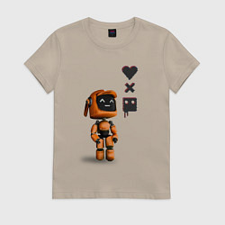 Футболка хлопковая женская Оранжевый робот с логотипом LDR, цвет: миндальный