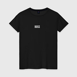 Футболка хлопковая женская Boss White Text, цвет: черный