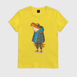 Футболка хлопковая женская Оранжевая лягуха, цвет: желтый