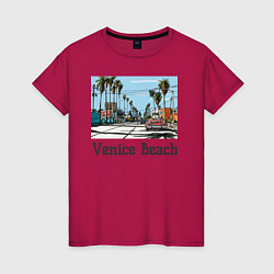 Футболка хлопковая женская Los Angeles Venis Beach, цвет: маджента
