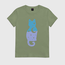 Футболка хлопковая женская Night - Cat, цвет: авокадо