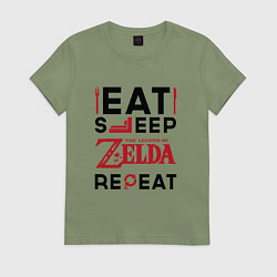 Футболка хлопковая женская Надпись: Eat Sleep Zelda Repeat, цвет: авокадо